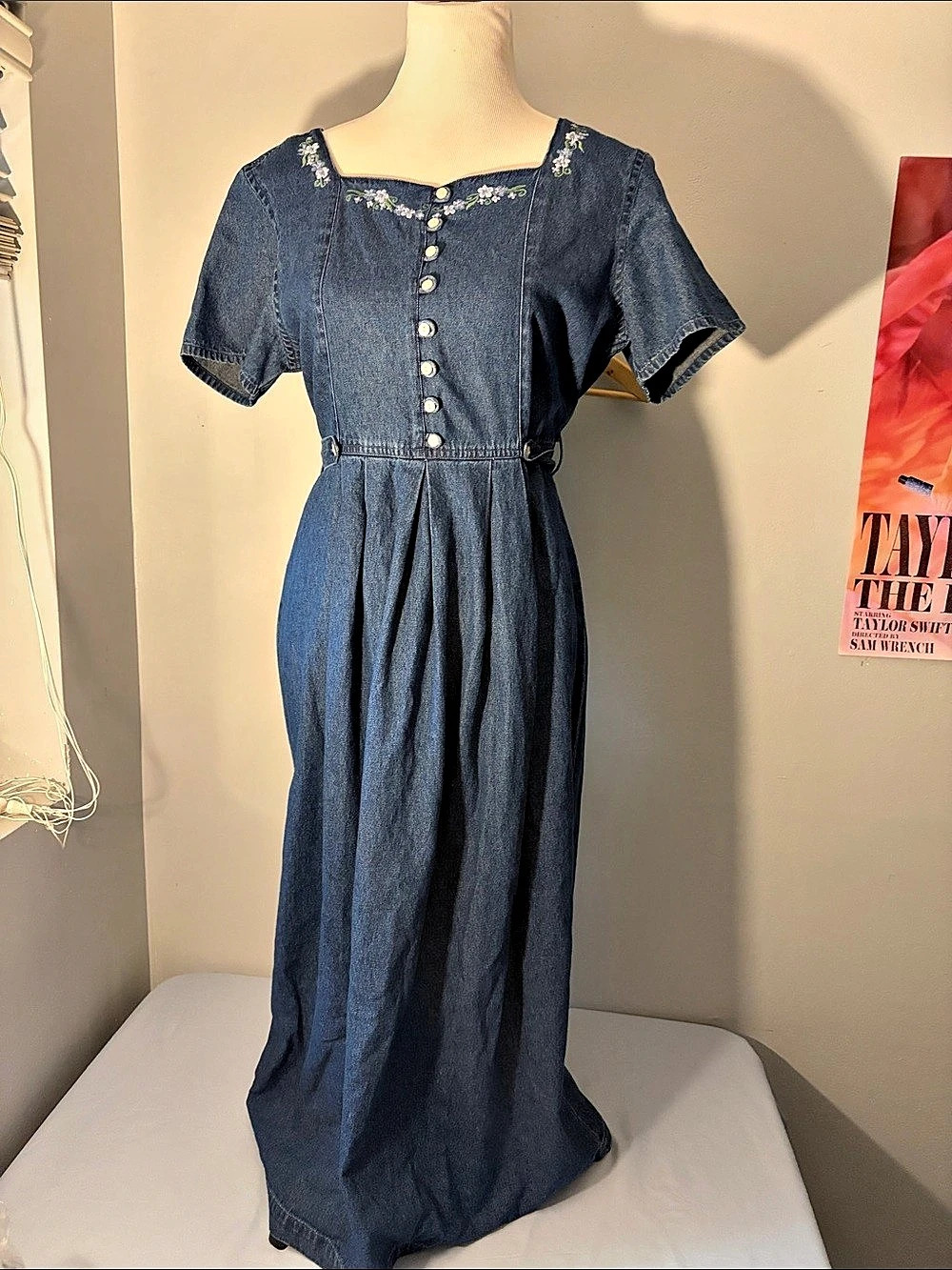 Vintage Erika & Co. Women's Cotton Denim Maxi Dress Blue Large